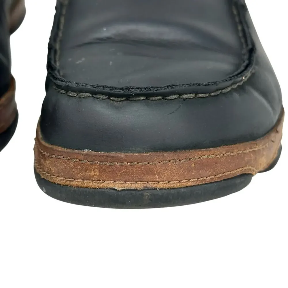 OluKai Moloa Slip On Loafer Black Leather Grip Sole Shoe